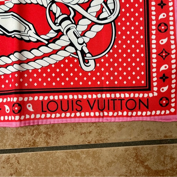 100% silk Vibrant Red Scarf with White and Black Accents - Picture 12 of 13